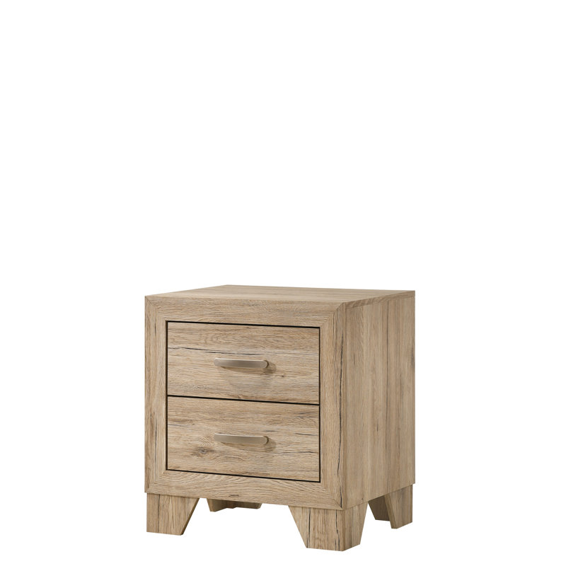 Table de chevet pour chambre à coucher - 2 armoires à tiroirs spacieuses avec structure à patins de butée Élégant accessoire de poignée en métal Finition naturelle Tiroirs spacieux Quincaillerie de fabrication lisse Conception aérée