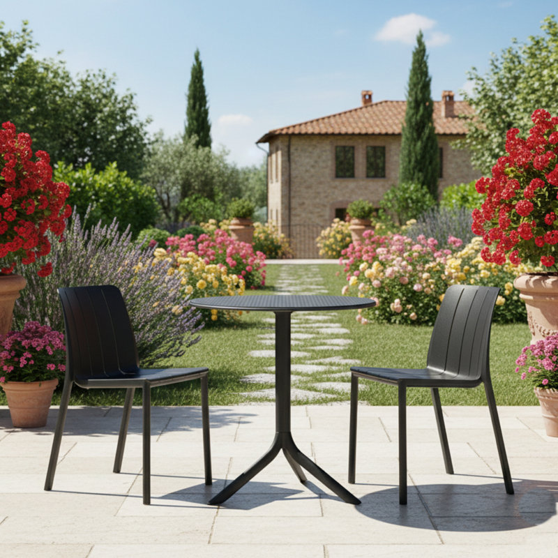 2 - Person Patio Dining Set with Round Table, Dark Grey