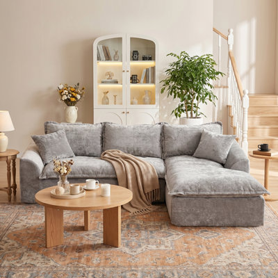 Boneless 103" Boneless Compressed Sectional Couch No Assembly Required With Pillows