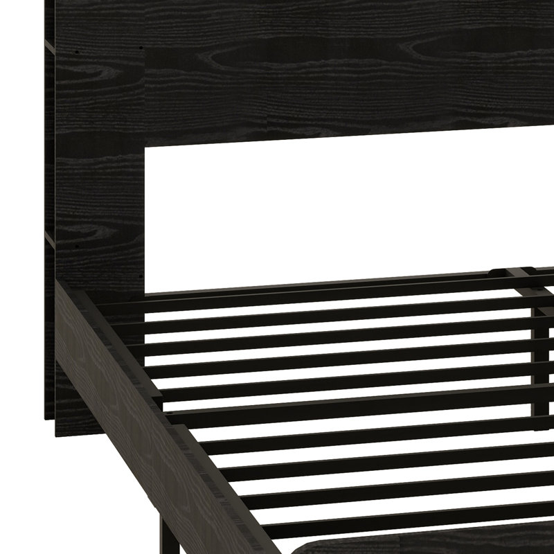 Lit plateforme avec tête de lit à DEL et rangement sous le lit, Très grand lit
