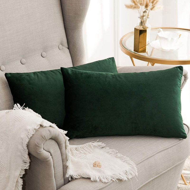 Housse de coussin en velours uni, Vert, H 12 po x l 20 po