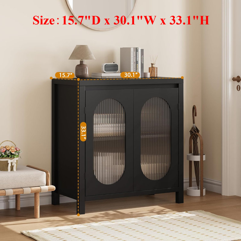 Black Modern Sideboard Buffet Cabinet With Glass Doors