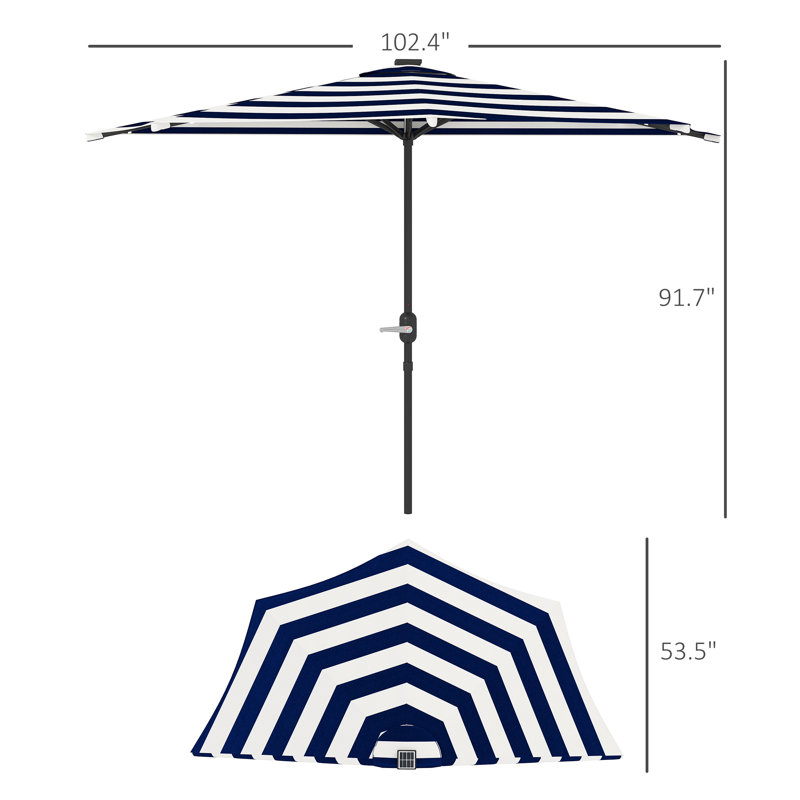 Demi-parasol de patio extérieur avec nervures à manivelle et protection solaire Upf 30+ sans base, Marine