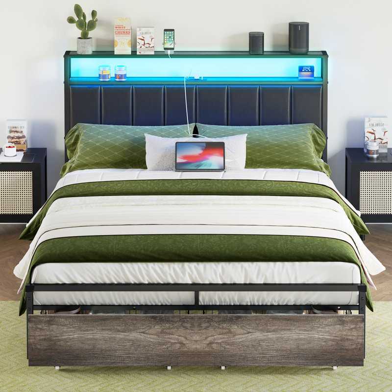 Aydin LED Bed Frame with Drawers and Charging Station