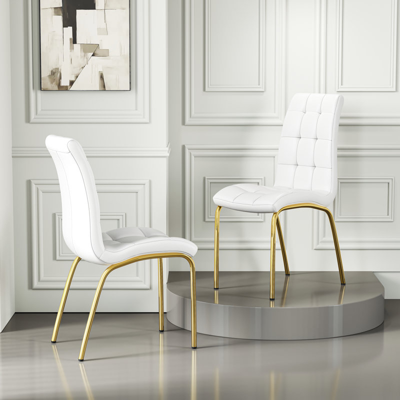 Chaise rembourrée Nasim, Blanc, Doré