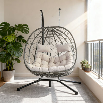 Fauteuil pour 2 personnes avec support, fauteuil pivotant intérieur / extérieur, fauteuil suspendu en osier