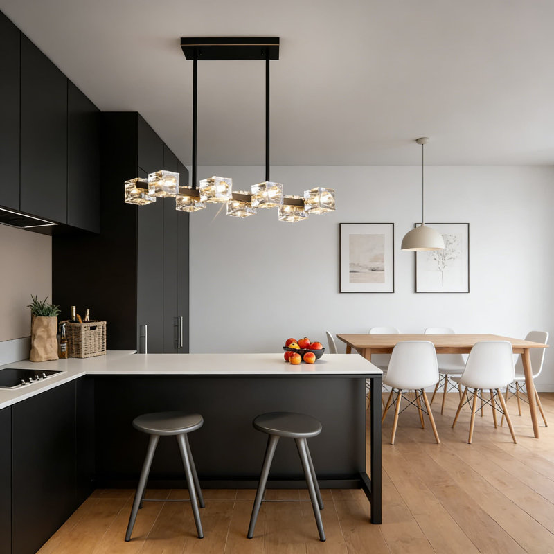 Lustre moderne en cristal avec hauteur réglable, luminaire suspendu 8 lumières pour la salle à manger, l'îlot de cuisine, la chambre à coucher et le salon