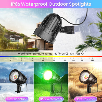 15W RGB LED Outdoor Spotlight 2 Pack with Remote, IP66 Waterproof Color Changing Landscape Light for Yard Garden Christmas Halloween Decor