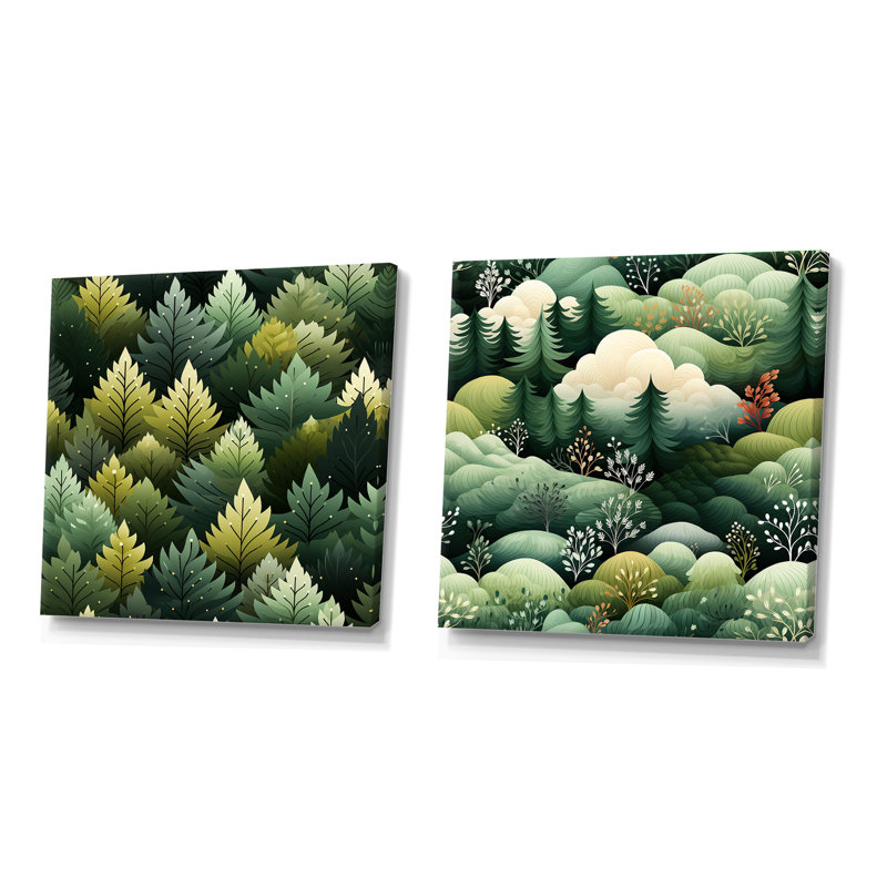Campuzano - Ensemble de 2 collages carrés forêt, H 16 po x l 33 po, Toile tendue