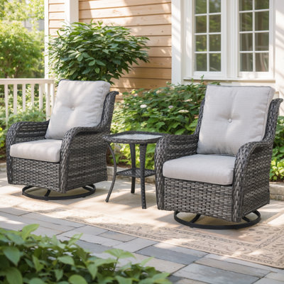 New Caro 2 - Person Outdoor Seating Group PE Wicker Swivel Glider Chair With Cushions With Side Table