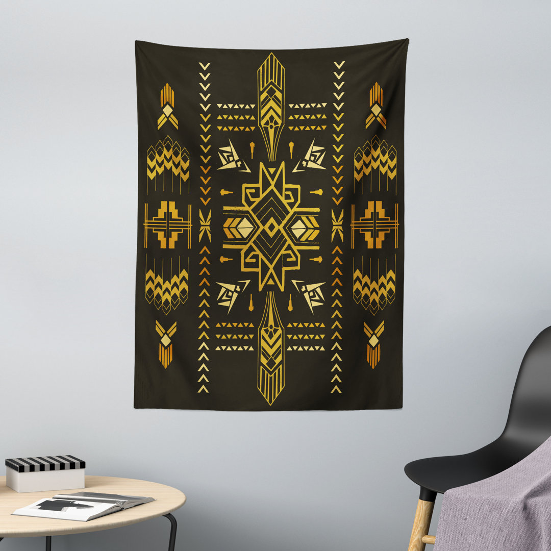 Wandteppich, Tribal Vintage-Aztec, Geometrisch, Dunkelbraun Senf