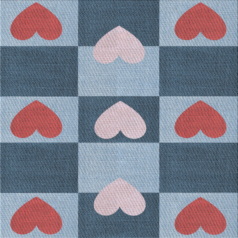 Tapis géométrique bleu / rouge Antonio-Sanchez, Carré 8 pi