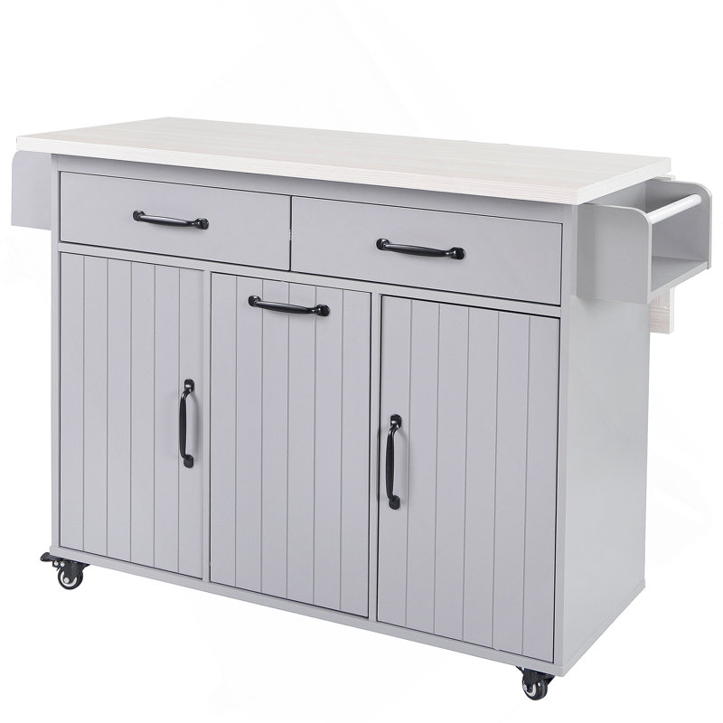 Kitchen Island With Trash Can Storage Cabinet, Kitchen Cart With Drop Leaf, Spice Rack, Towel Rack And Drawer, Rolling Kitchen Island On Wheels With Adjustable Shelf, Grey