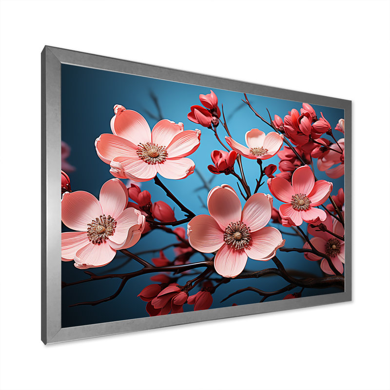 «White and Pink Dogwood Blossoms II», reproduction sur toile, Cadre de coin argenté fermé, H 16 po x l 32 po x P 1 po