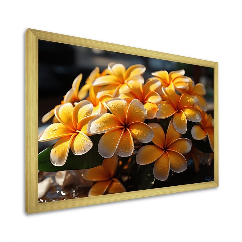 «Yellow Plumeria Tropical Splendor», reproduction sur toile encadrée, Cadre doré à une seule photo
