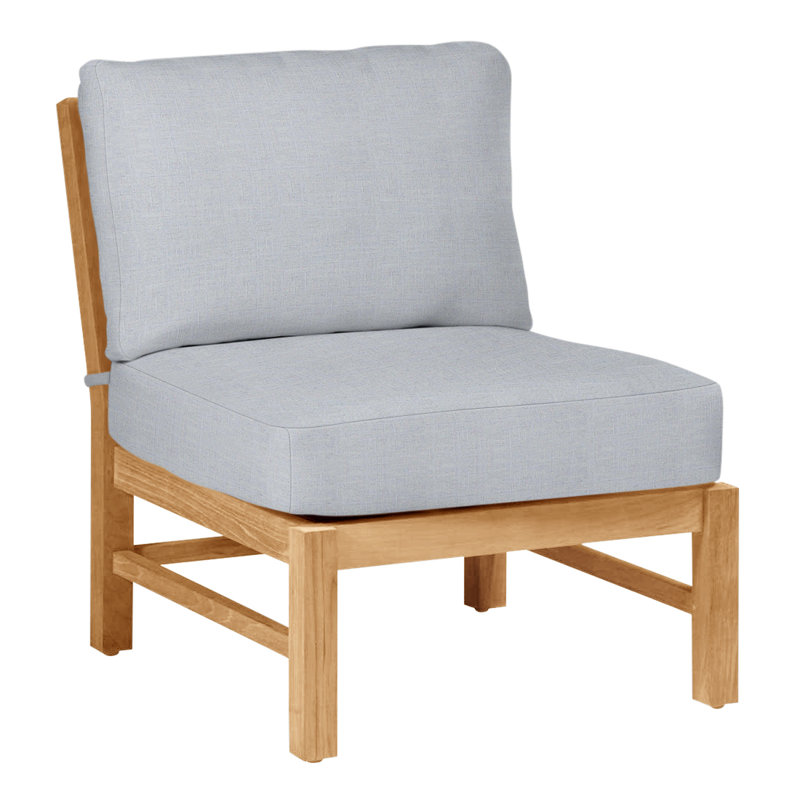 Club Teak Sectional Slipper Chair, No Welt, Natural Teak, Linen Chambray