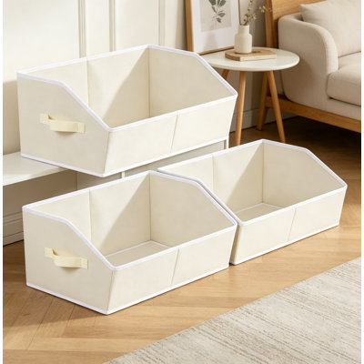 Paniers de rangement trapézoïdaux, 3 grands bacs de rangement en tissu pour tablettes, bacs de rangement cubiques pour vêtements, livres, couvertures, beige
