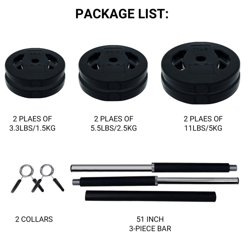 40 lbs Adjustable Barbell Weight Set – PU Coated Free Weights with 2 Bars & Clamp Collars, Cardio Pump Weights for Home Gym, Strength Training – Men & Women
