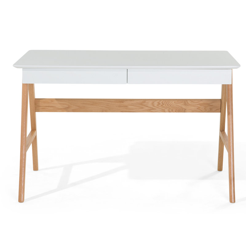 Marcello Solid Wood Base Writing Desk, Brown, White