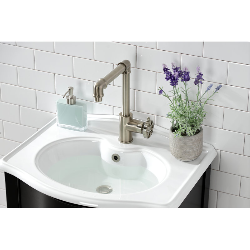 Kingston Brass Belknap Single-Handle 1-Hole Deck Mount Bathroom Faucet with Push Pop-Up, Brushed Nickel