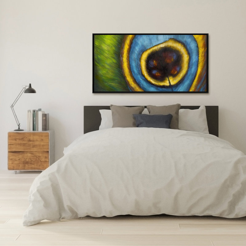 Peacock feather closeup - 24"x48" Framed canvas