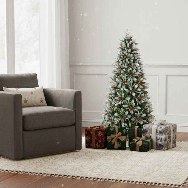 Sapin de Noël complet vert et blanc 5 pi avec décorations