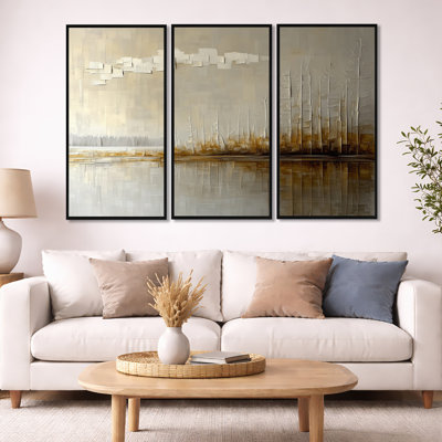 Horizon, art mural moderne sur toile - Forêt moderne en hiver, ensemble d'art mural encadré sur toile 3 pièces