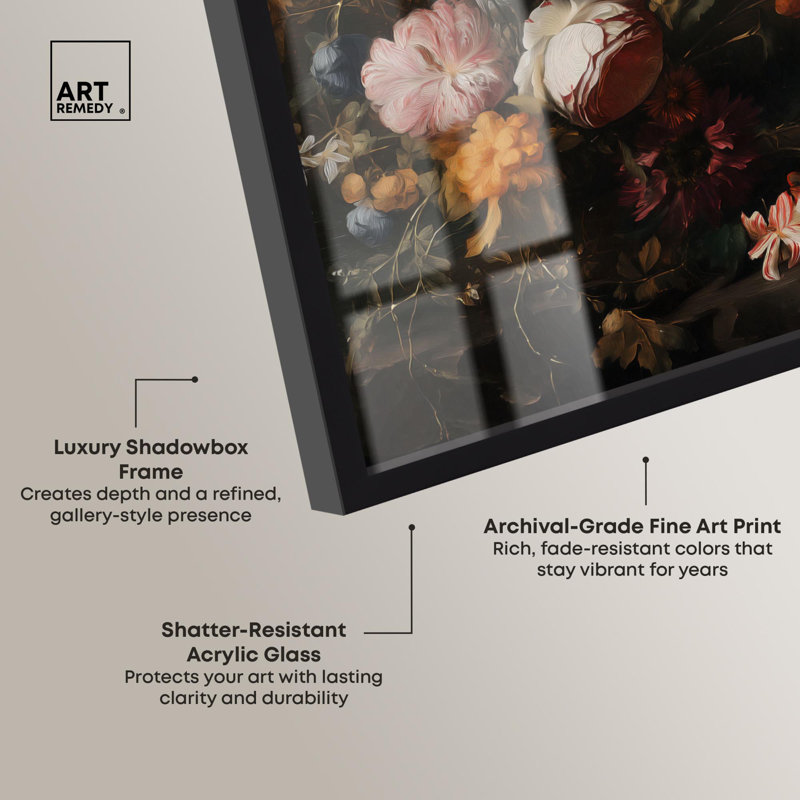 «Shadowed Petal Secrets I Shadowbox Print» par Art Remedy, Noir, H 21 po x l 17 po