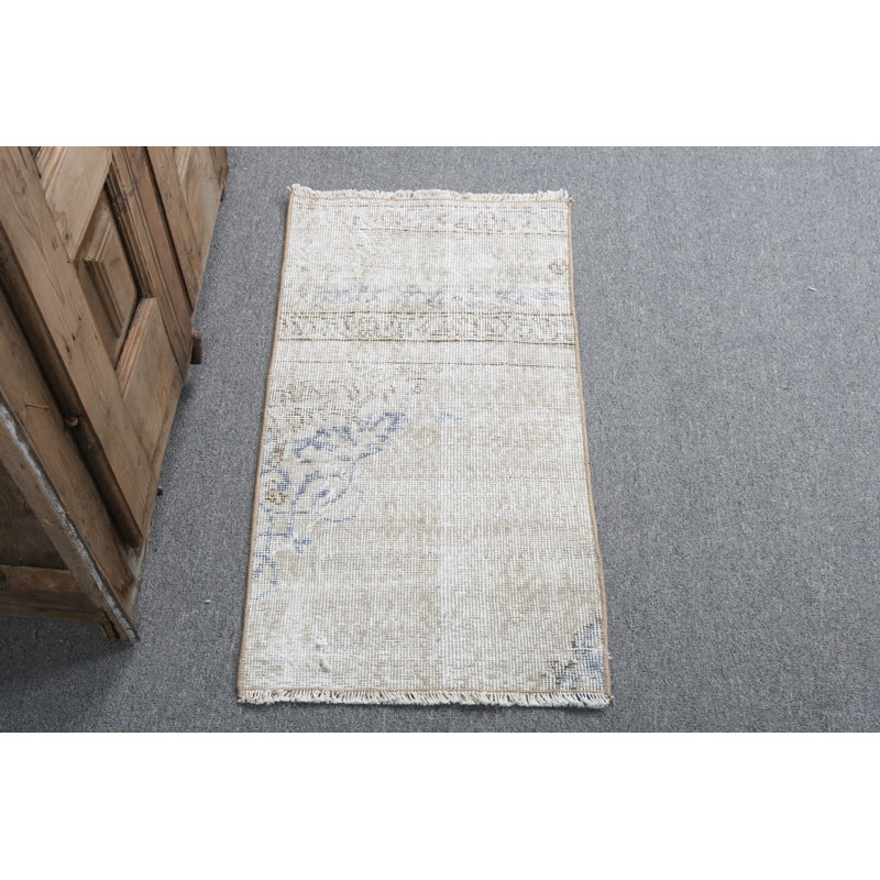 Antique Turkish Runner Rug in Beige-Boho Handwoven Textured Style Ideal for Hallway Decor