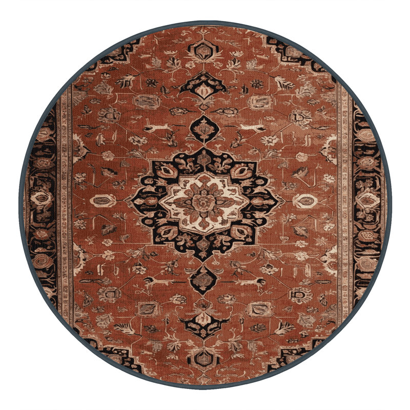 Machine Washable Persian Brown Area Rug, Round 5'