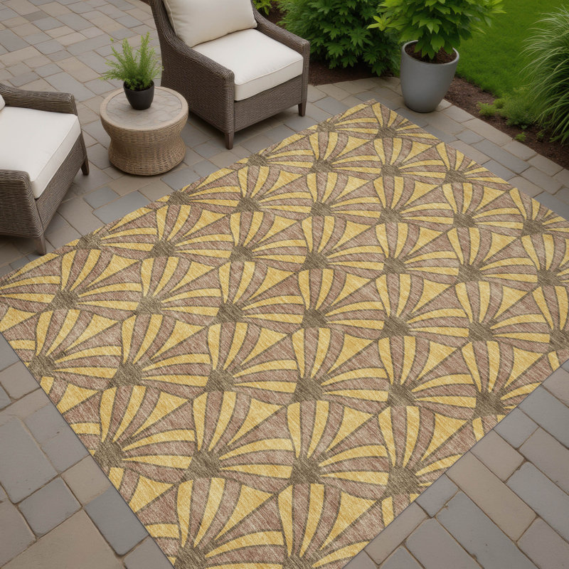 Tapis de style Mid-Century intérieur / extérieur lavable à la machine Lipman ACN2426, Rectangle 9 pi x 12 pi
