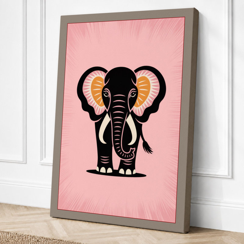 Golden Elephant Art Deco - Print, 30x20 - 76.2 x 50.8 cm, Taupe Border