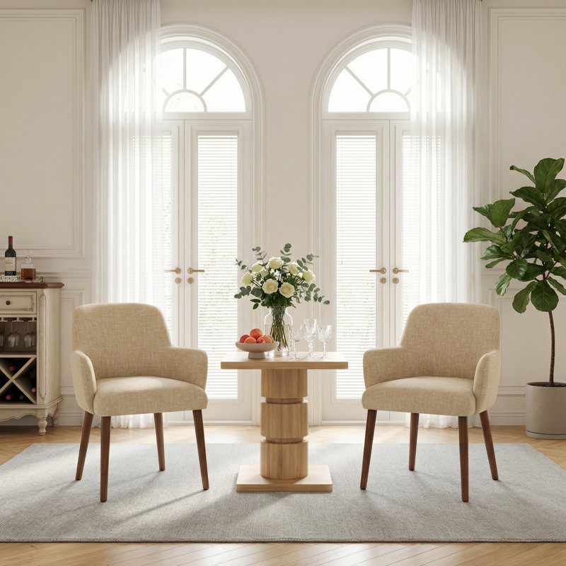 Upholstered Solid Wood Dining Chair Side Chair With Armrests, Camel