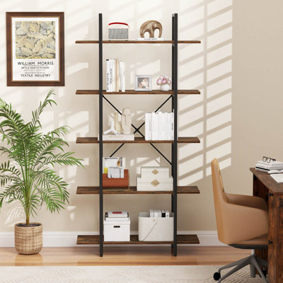 1 Pcs 5-tier Bookshelf 62" Tall Vintage Industrial Bookcase With Open Storage Shelves