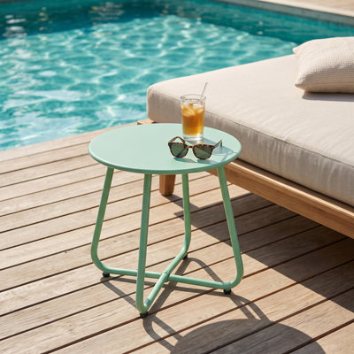 Table d'appoint ronde d'extérieur en métal de 45,7 cm (18 po), robuste et imperméable (50 kg/110 lb), avec pieds réglables, idéale pour balcon, porche et terrasse. Table d'appoint bistro résistante aux intempéries, verte.