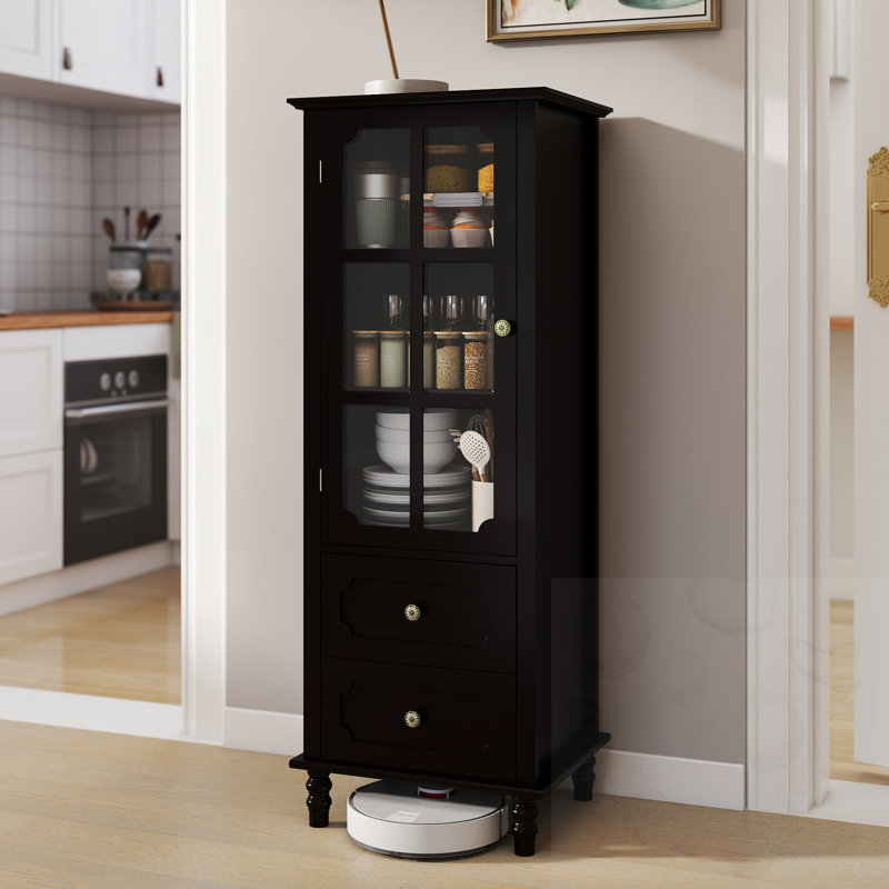 Buffet minimalisme avec portes en verre et double tiroir, Black