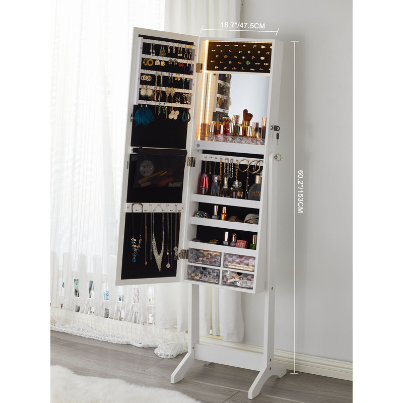 Armoire à bijoux avec miroir Marquisia, Blanc