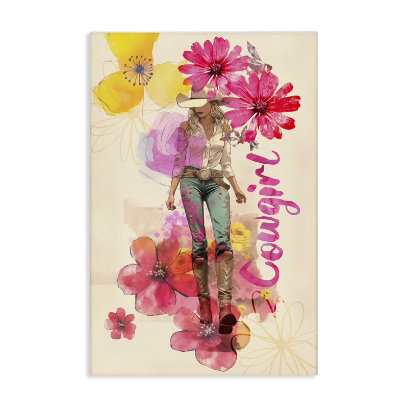 Art mural sur toile Fancy Floral Cowgirl par Andrea Haase, H 24 po x l 16 po