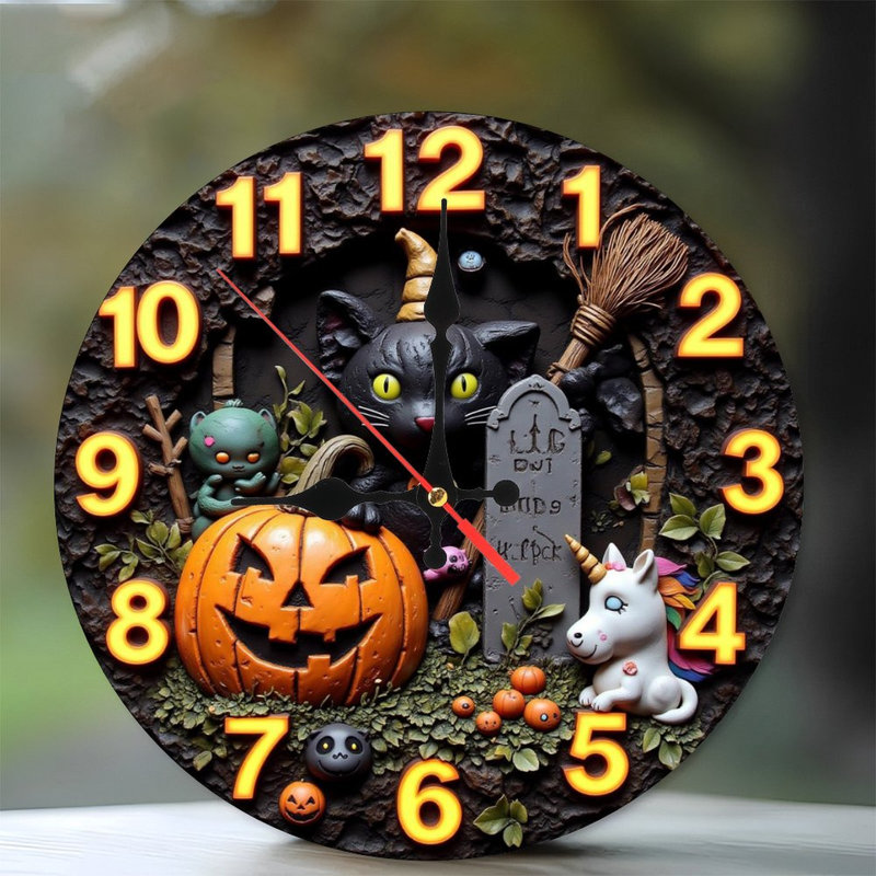 Horloge d'Halloween pour chat avec licorne