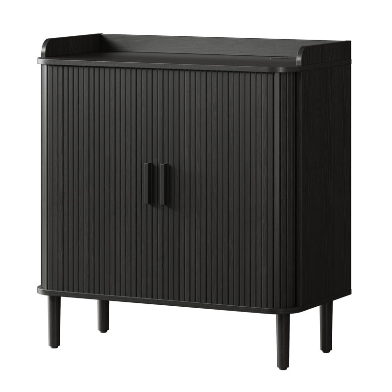 31.5'' Coffee Bar Cabinet With Wooden Sliding Door, Mid-Century Bar Stand With Wine Glass Holder, Wine Rack, Pull-Out Tray And Drawer
