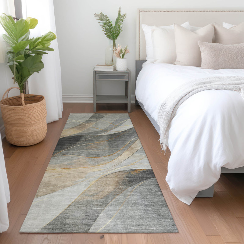 Machine Washable Indoor/Outdoor Cinead ACN1668 Gray Rug, Runner 2'3" x 7'6"