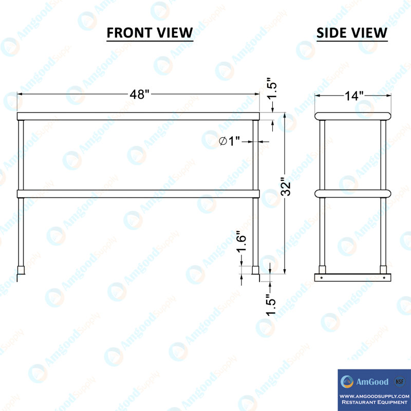 14 In. X 48 In. Amgood Stainless Steel Double Deck Over Shelf
