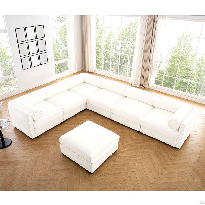 Canapé modulaire modulaire avec rangement et canapé modulaire en chenille, Blanc