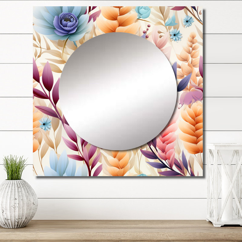 Motif de fougères pastel bohémien - grand miroir carré floral pour décoration murale, 36 po x 36 po