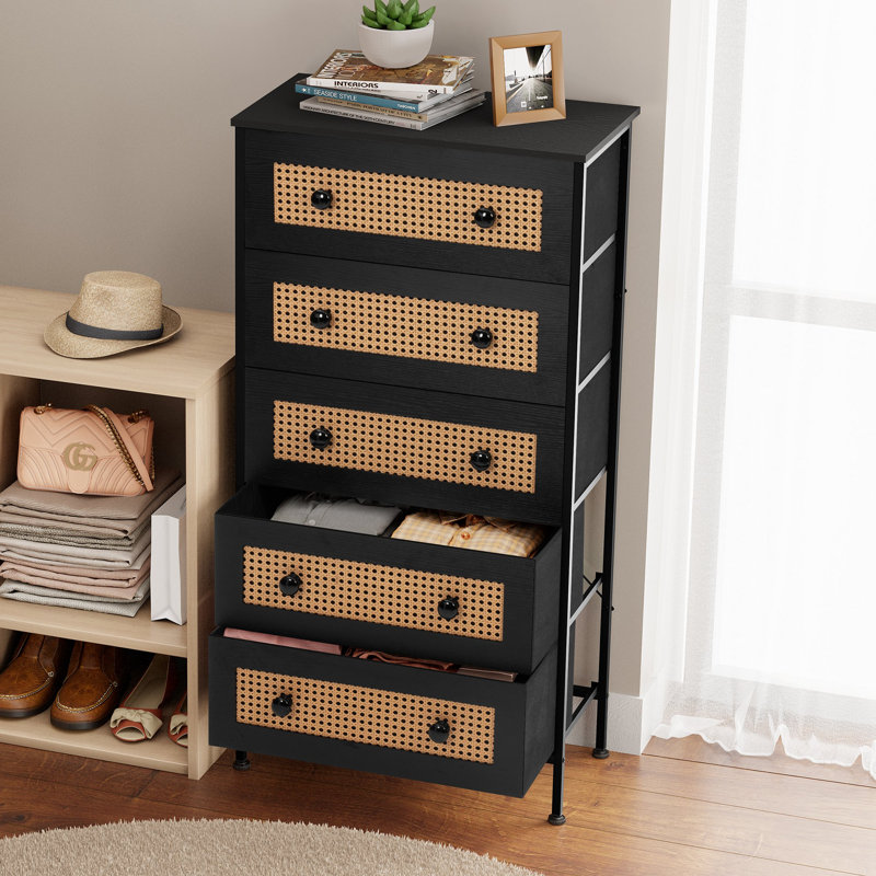 Abegail Aluminum 23.23'' W 5 - Drawer Dresser, Black, Black