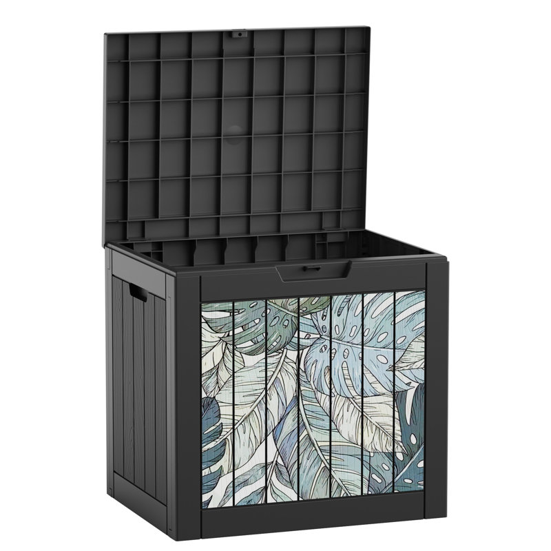 35 Gallon Black Decorative Print Resin Deck Box with Decorative Printed Panels