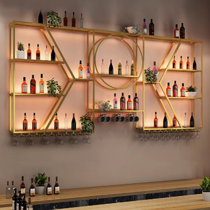 Creative wall-mounted wine rack, Gold, 47.20" H x 102.30" W x 7.80" D
