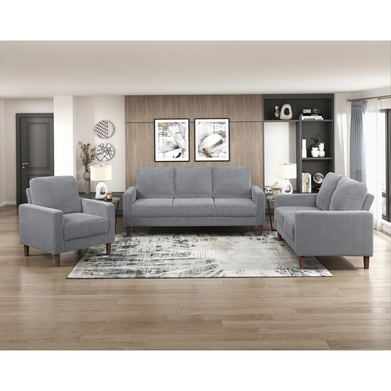 Meuble de salon moderne et contemporain en velours côtelé gris avec coussin confortable en bois massif, Gris