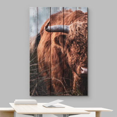 Vache rétro, panneau de bois effet bison, bison, animaux, art numérique, ferme rustique, faune