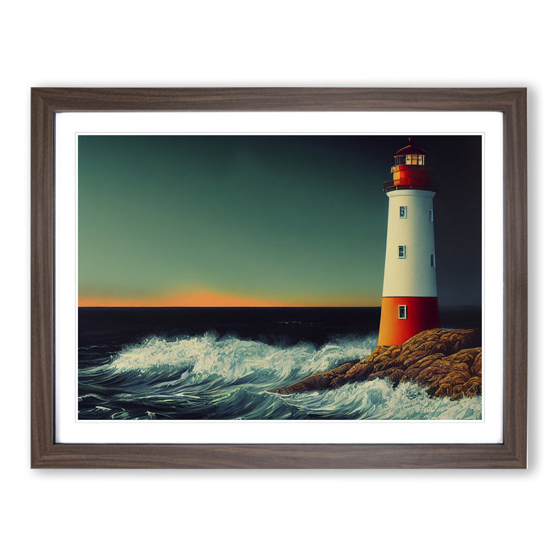 Gentle Lighthouse - Single Picture Frame Print, Walnut Framed, 46cm H x 64cm W x 2cm D